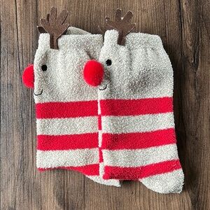 Festive Reindeer Socks - Red and Tan